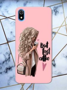 Матовий рожевий чохол на Xiaomi Redmi 7A дизайн Дівчина з кавою принт 114