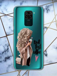 Прозорий чохол на Xiaomi Redmi Note 9 дизайн Дівчина з кавою принт 114