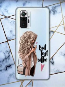 Прозорий чохол для Xiaomi Redmi Note 10 Pro/10 Pro Max :: Дівчина з кавою | принт 114