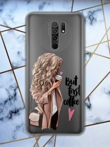 Прозорий чохол на Xiaomi Redmi 9  дизайн Дівчина з кавою принт 114