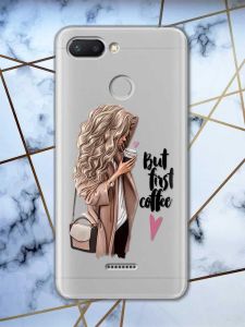Прозорий чохол на Xiaomi Redmi 6  дизайн Дівчина з кавою принт 114