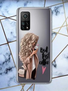 Прозорий чохол на Xiaomi Mi 10T / Mi 10T Pro дизайн Дівчина з кавою принт 114