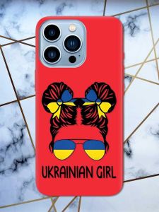 Матовий червоний чохол на Apple iPhone 13 Pro Max патріотичний дизайн Українська дівчина принт 113