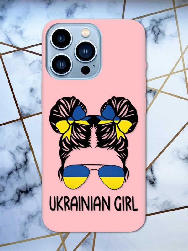 Матовий рожевий чохол на Apple iPhone 13 Pro Max патріотичний дизайн Українська дівчина принт 113
