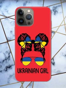 Матовий червоний чохол на Apple iPhone 13 Pro патріотичний дизайн Українська дівчина принт 113