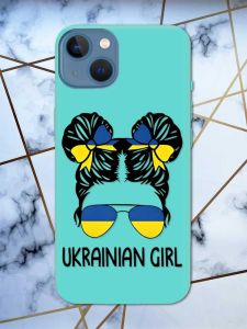 Матовий бірюзовий чохол на Apple iPhone 13 патріотичний дизайн Українська дівчина принт 113