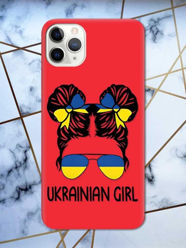 Матовий червоний чохол на iPhone 11 Pro Max (6.5) патріотичний дизайн Українська дівчина принт 113