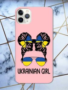 Матовий рожевий чохол на iPhone 11 Pro Max (6.5) патріотичний дизайн Українська дівчина принт 113