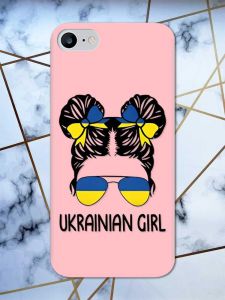 Матовий рожевий чохол на iPhone 7 / 8 патріотичний дизайн Українська дівчина принт 113