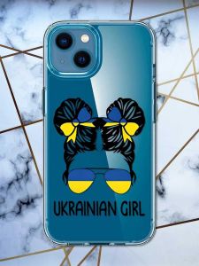 Прозорий чохол для iPhone 13 mini патріотичний дизайн Українська дівчина принт 113