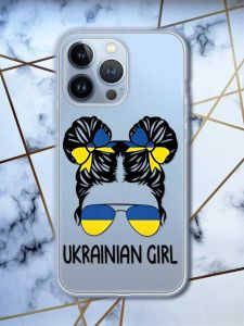 Прозорий чохол на Apple iPhone 13 Pro патріотичний дизайн Українська дівчина принт 113