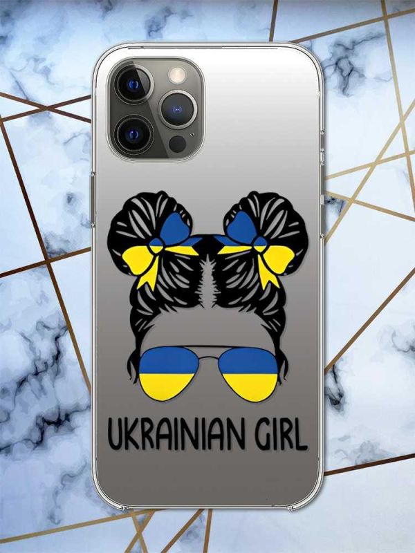 Прозорий чохол на iPhone 12 Pro Max патріотичний дизайн Українська дівчина принт 113
