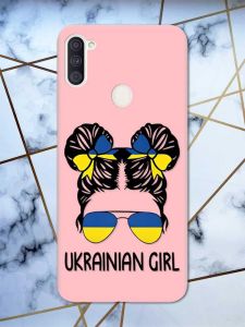 Матовий рожевий чохол на Samsung Galaxy A11 патріотичний дизайн Українська дівчина принт 113