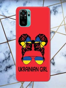 Матовий червоний чохол на Xiaomi Redmi Note 10 / Note 10s патріотичний дизайн Українська дівчина принт 113
