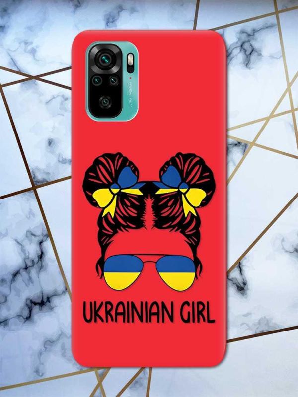 Матовий червоний чохол на Xiaomi Redmi Note 10 / Note 10s патріотичний дизайн Українська дівчина принт 113