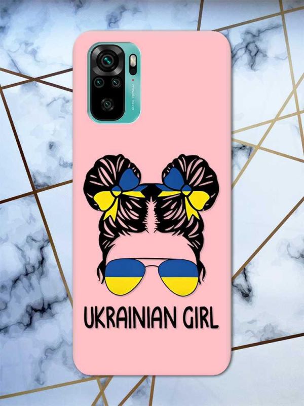 Матовий рожевий чохол на Xiaomi Redmi Note 10 / Note 10s патріотичний дизайн Українська дівчина принт 113