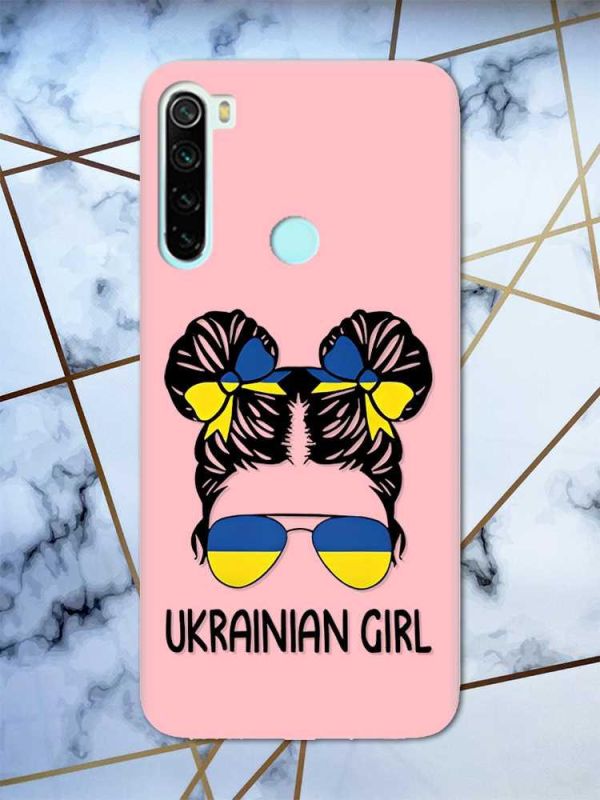 Матовий рожевий чохол на Xiaomi Redmi Note 8 патріотичний дизайн Українська дівчина принт 113