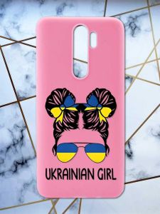 Матовий рожевий чохол на Xiaomi Redmi Note 8 Pro патріотичний дизайн Українська дівчина принт 113