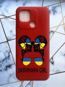 Матовий червоний чохол на Xiaomi Redmi 10C патріотичний дизайн Українська дівчина принт 113