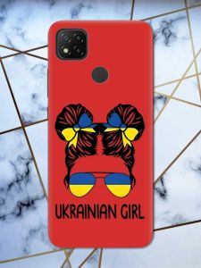 Матовий червоний чохол на Xiaomi Redmi 9C / 10A патріотичний дизайн Українська дівчина принт 113