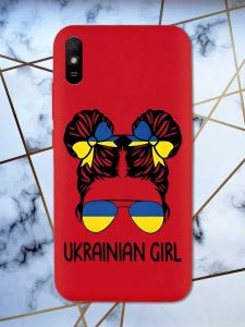 Матовий червоний чохол на Xiaomi Redmi 9А патріотичний дизайн Українська дівчина принт 113