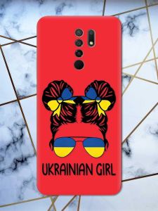 Матовий червоний чохол на Xiaomi Redmi 9 патріотичний дизайн Українська дівчина принт 113