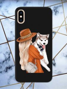 Матовий чорний чохол на iPhone XS MAX дизайн Дівчина з песиком принт 115
