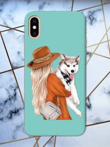 Матовий бірюзовий чохол на iPhone XS MAX дизайн Дівчина з песиком принт 115