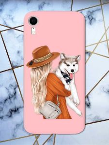 Матовий рожевий чохол на Apple iPhone XR дизайн Дівчина з песиком принт 115
