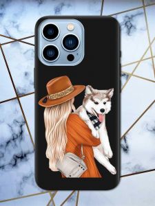 Матовий чорний чохол на Apple iPhone 13 Pro Max дизайн Дівчина з песиком принт 115