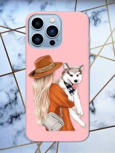 Матовий рожевий чохол на Apple iPhone 13 Pro Max дизайн Дівчина з песиком принт 115