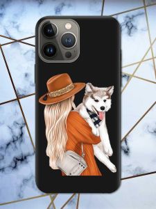 Матовий чорний чохол на Apple iPhone 13 Pro дизайн Дівчина з песиком принт 115