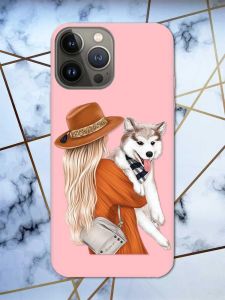 Матовий рожевий чохол на Apple iPhone 13 Pro дизайн Дівчина з песиком принт 115