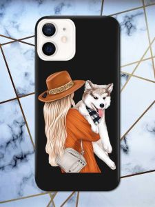 Матовий чорний чохол на Apple iPhone 12 / 12 Pro (6.1) дизайн Дівчина з песиком принт 115