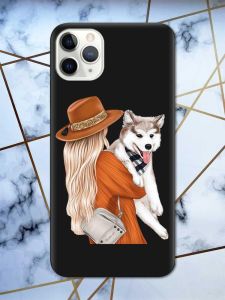 Матовий чорний чохол на iPhone 11 Pro Max (6.5) дизайн Дівчина з песиком принт 115