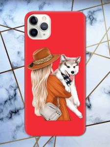 Матовий червоний чохол на iPhone 11 Pro Max (6.5) дизайн Дівчина з песиком принт 115