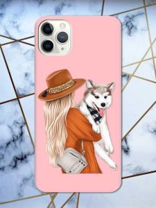 Матовий рожевий чохол на iPhone 11 Pro Max (6.5) дизайн Дівчина з песиком принт 115