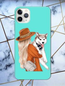Матовий бірюзовий чохол на iPhone 11 Pro Max (6.5) дизайн Дівчина з песиком принт 115