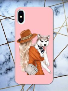 Матовий рожевий чохол на iPhone X / Xs дизайн Дівчина з песиком принт 115