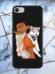 Матовий чорний чохол на iPhone 7 / 8 дизайн Дівчина з песиком принт 115