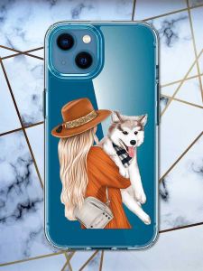 Прозорий чохол для iPhone 13 mini дизайн Дівчина з песиком принт 115