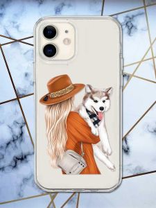 Прозорий чохол на iPhone 12 mini дизайн Дівчина з песиком принт 115