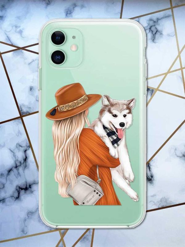 Прозорий чохол на Apple iPhone 11 (6,1) дизайн Дівчина з песиком принт 115