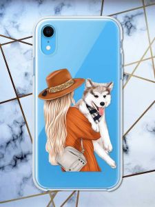 Прозорий чохол на iPhone XR дизайн Дівчина з песиком принт 115