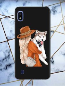 Матовий чорний чохол на Samsung Galaxy А10 (2019) А105 дизайн Дівчина з песиком принт 115