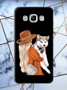 Матовий чорний чохол на Samsung Galaxy J5(2016) J510 дизайн Дівчина з песиком принт 115