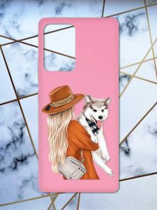 Матовий рожевий чохол на Samsung Galaxy A52 дизайн Дівчина з песиком принт 115