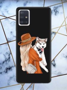 Матовий чорний чохол на Samsung Galaxy A51 дизайн Дівчина з песиком принт 115