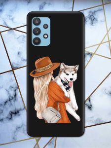 Матовий чорний чохол на Samsung Galaxy A32 дизайн Дівчина з песиком принт 115