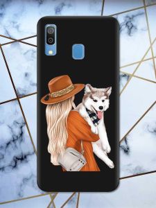 Матовий чорний чохол на Samsung Galaxy А30 (2019) / А20 (2019) дизайн Дівчина з песиком принт 115